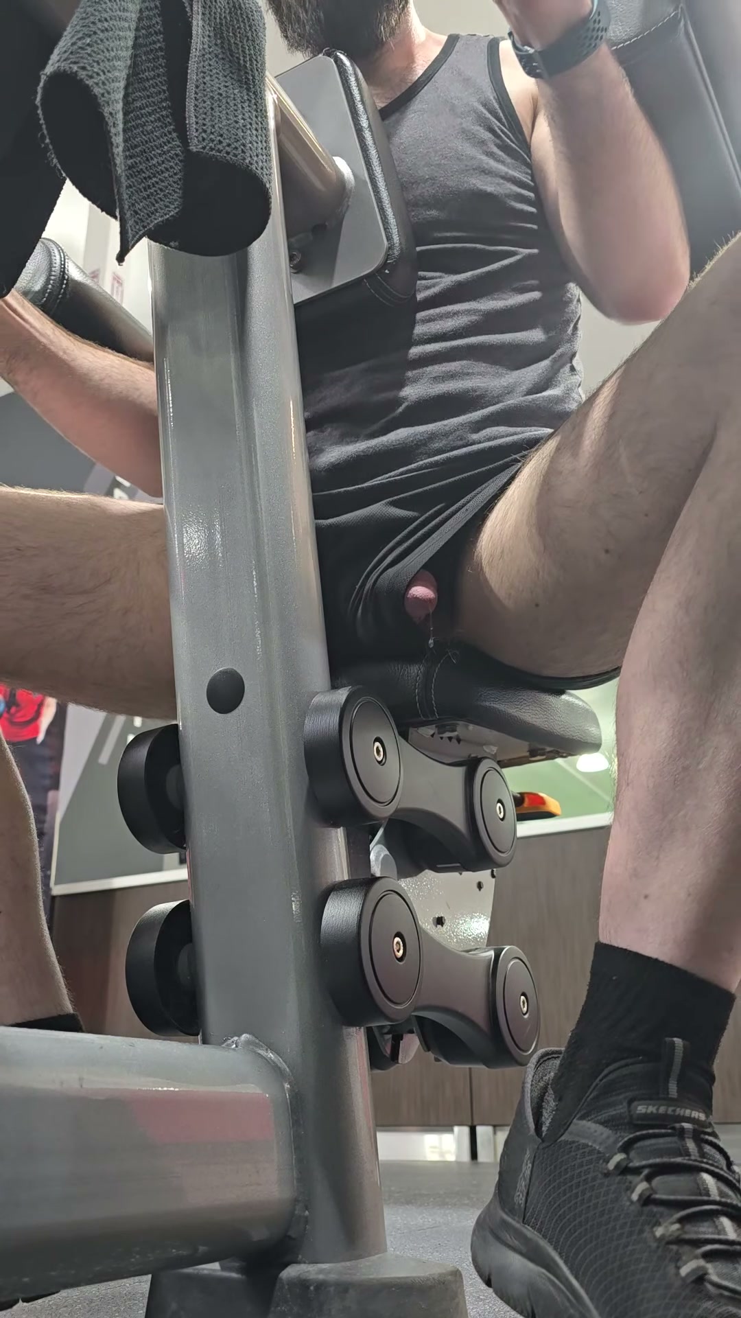 My little dick leaking at the gym