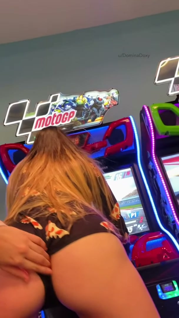 My girlfriend just had to get a lick in at the arcade
