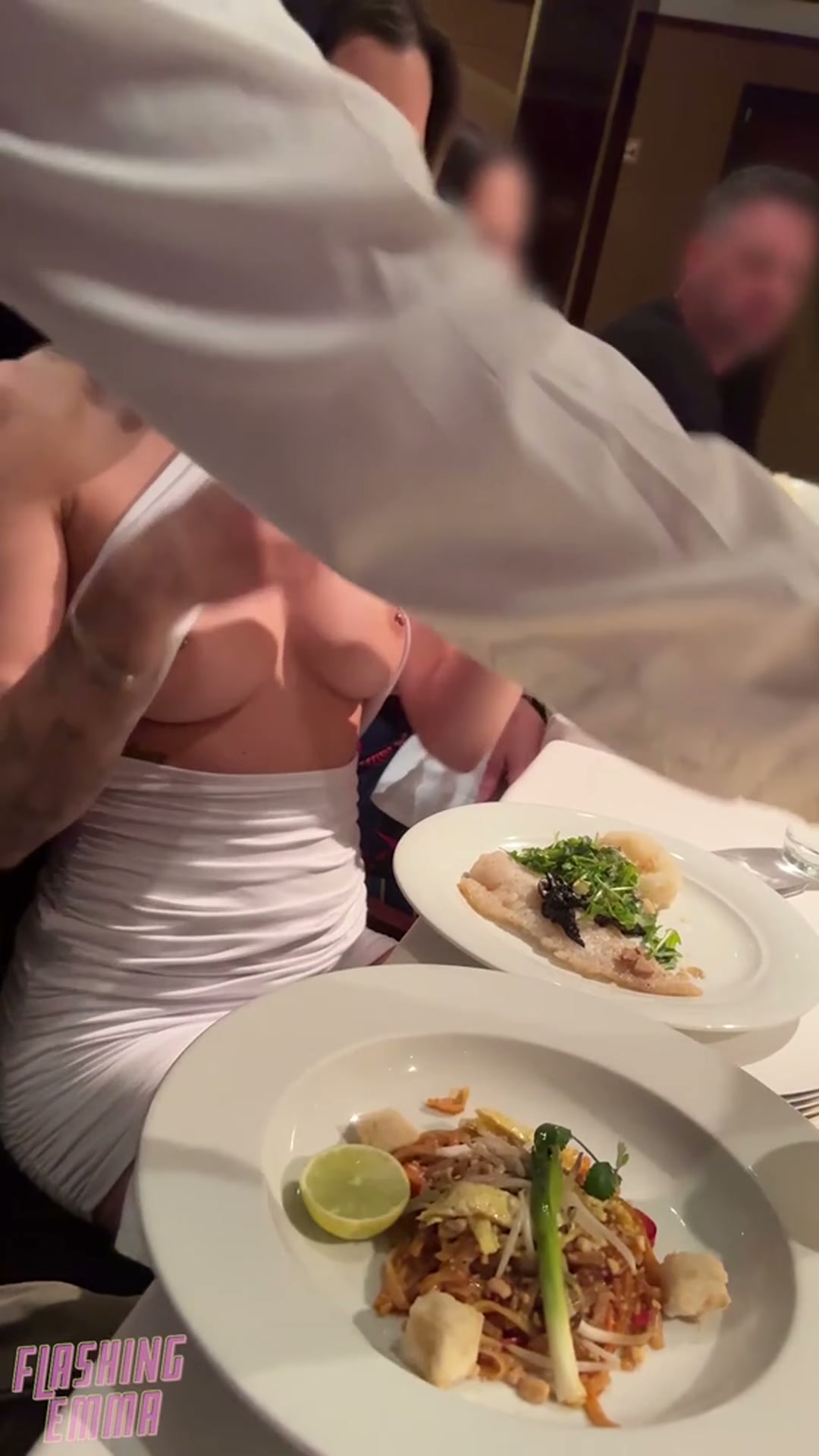 My friends dared me to have a nip slip while the server delivered my meal